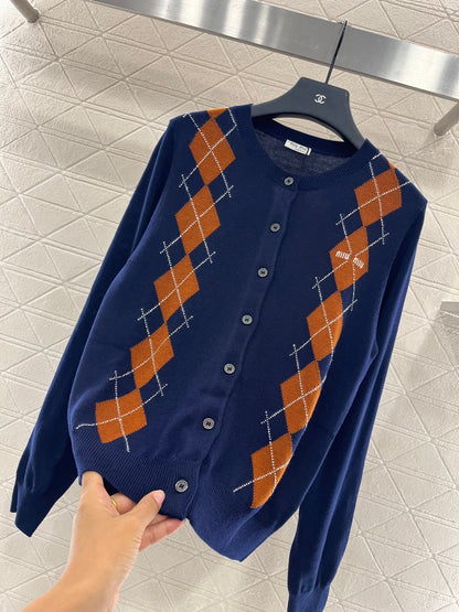 M 2025 new product Diamond knitted cardigan