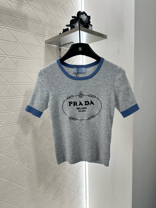 P 2025 new product Embroidered knitted short sleeves
