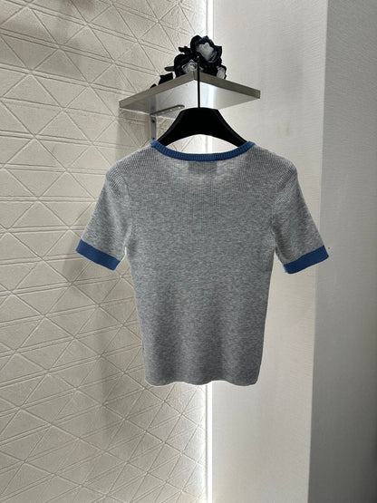 P 2025 new product Embroidered knitted short sleeves