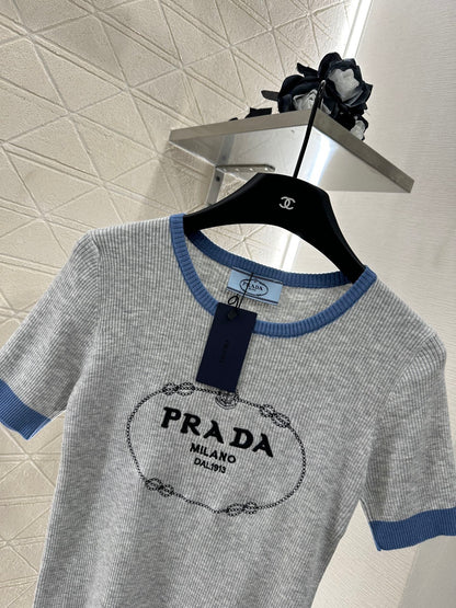P 2025 new product Embroidered knitted short sleeves