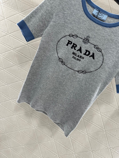 P 2025 new product Embroidered knitted short sleeves