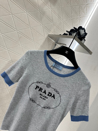 P 2025 new product Embroidered knitted short sleeves