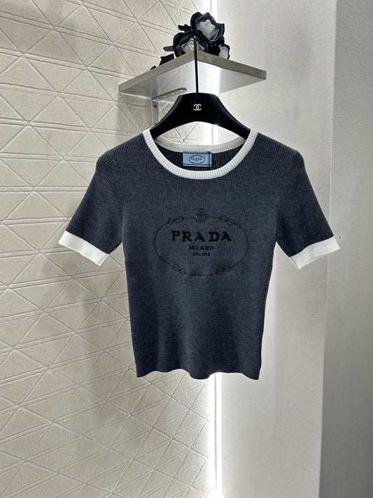 P 2025 new product Embroidered knitted short sleeves