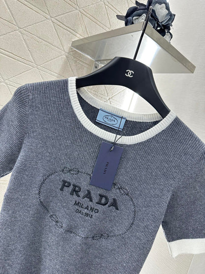 P 2025 new product Embroidered knitted short sleeves