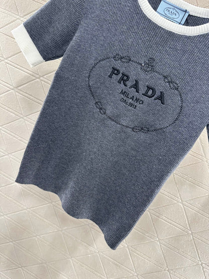 P 2025 new product Embroidered knitted short sleeves