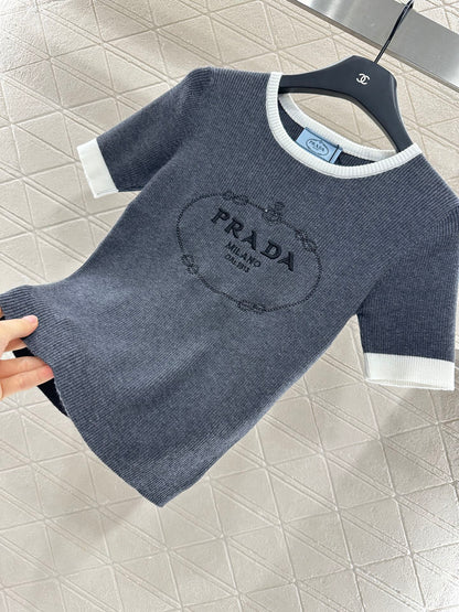P 2025 new product Embroidered knitted short sleeves