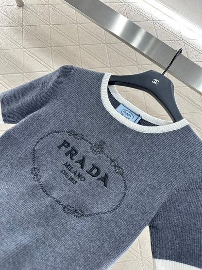 P 2025 new product Embroidered knitted short sleeves