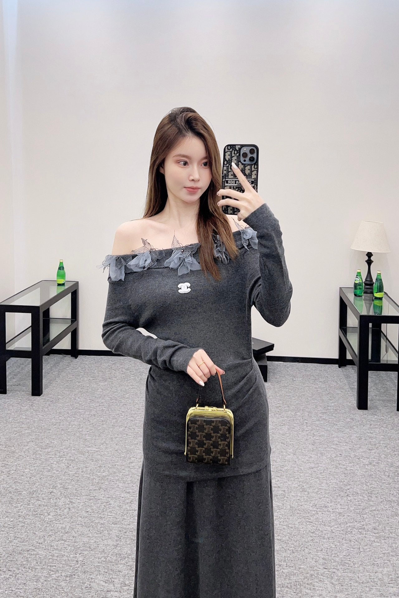 C 2025 New Arrival Knitted Long-Sleeved Skirt Set