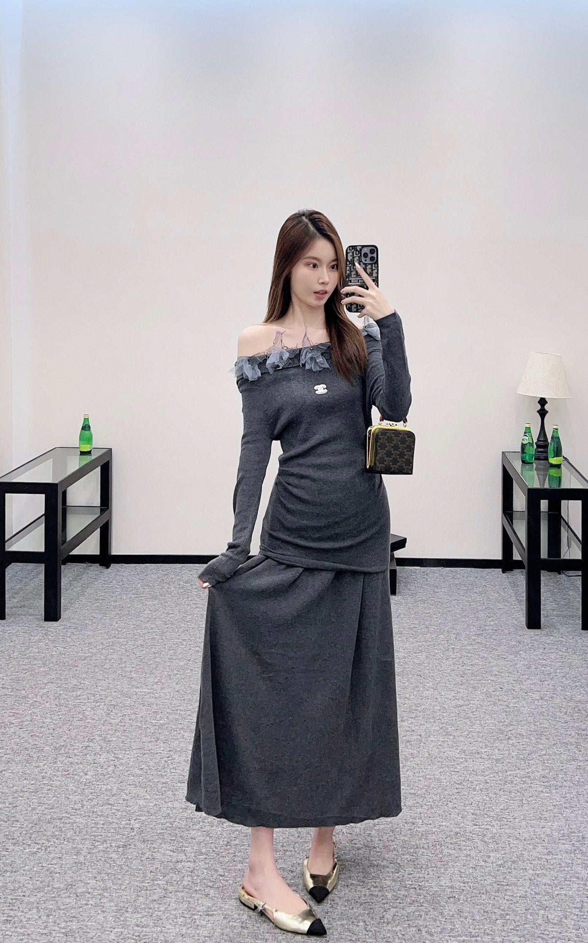 C 2025 New Arrival Knitted Long-Sleeved Skirt Set