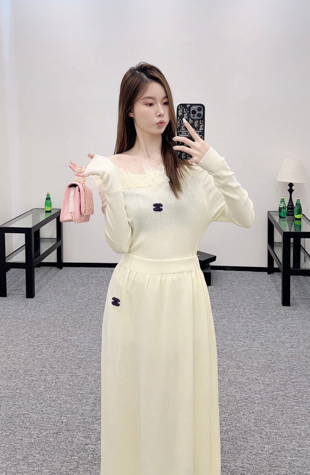 C 2025 New Arrival Knitted Long-Sleeved Skirt Set
