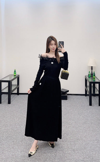 C 2025 New Arrival Knitted Long-Sleeved Skirt Set