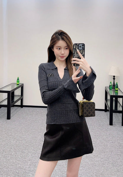 V 2025 New Arrival Lapel Knit Top