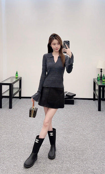 V 2025 New Arrival Lapel Knit Top
