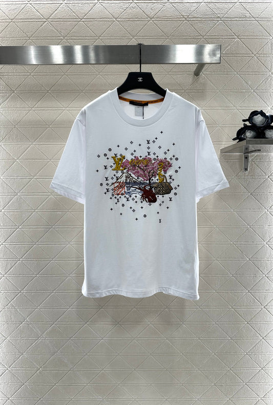 L 2025 New Arrivals Round-Neck Embroidered Short Sleeves