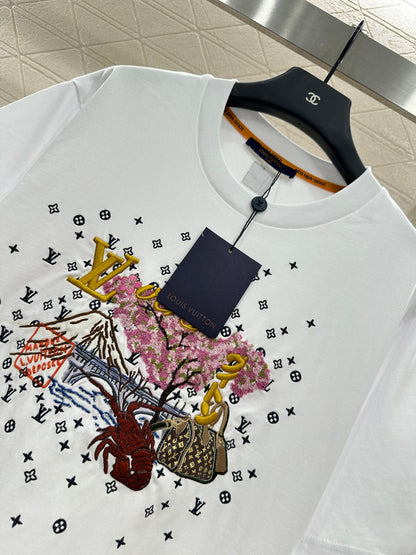 L 2025 New Arrivals Round-Neck Embroidered Short Sleeves