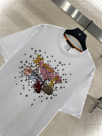 L 2025 New Arrivals Round-Neck Embroidered Short Sleeves