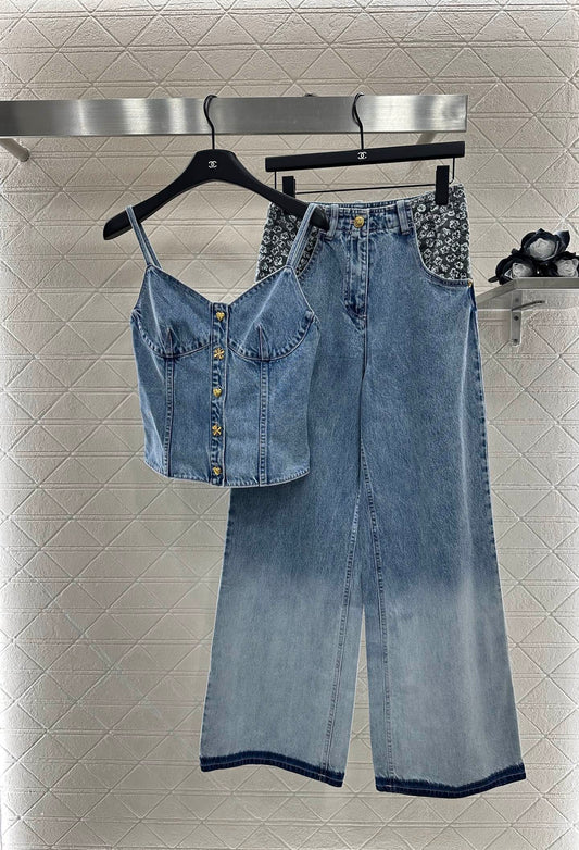 C 2025 New Arrival Denim Pants and Suspender Vest Set