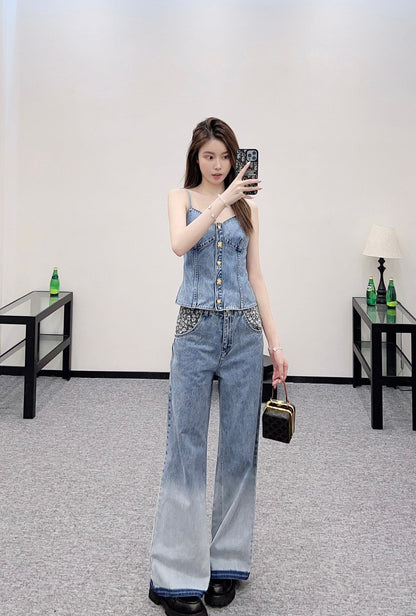C 2025 New Arrival Denim Pants and Suspender Vest Set