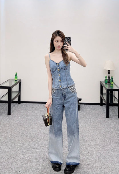C 2025 New Arrival Denim Pants and Suspender Vest Set