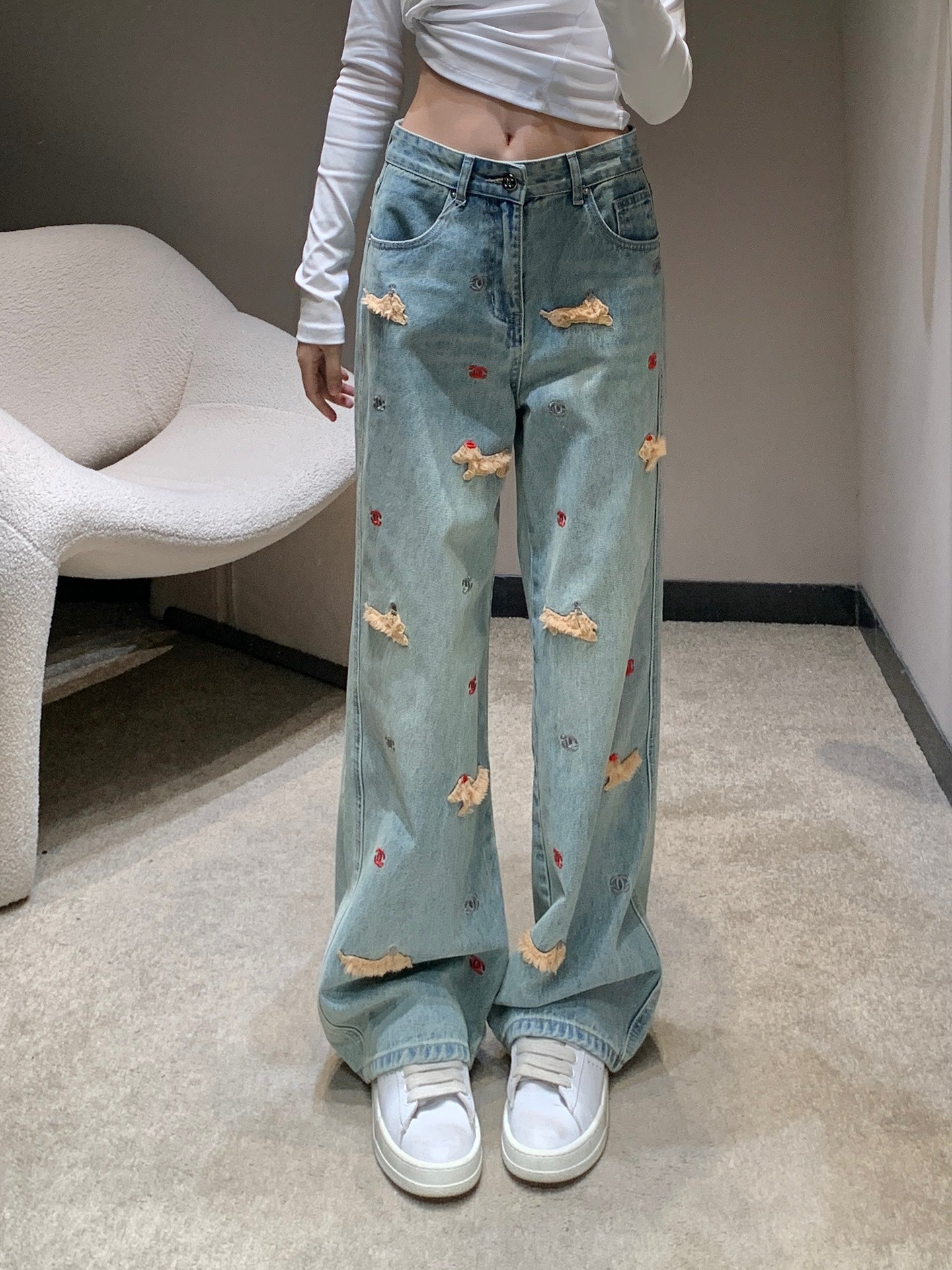 C 25fw 3D Animal Print Straight-Leg Denim Pants