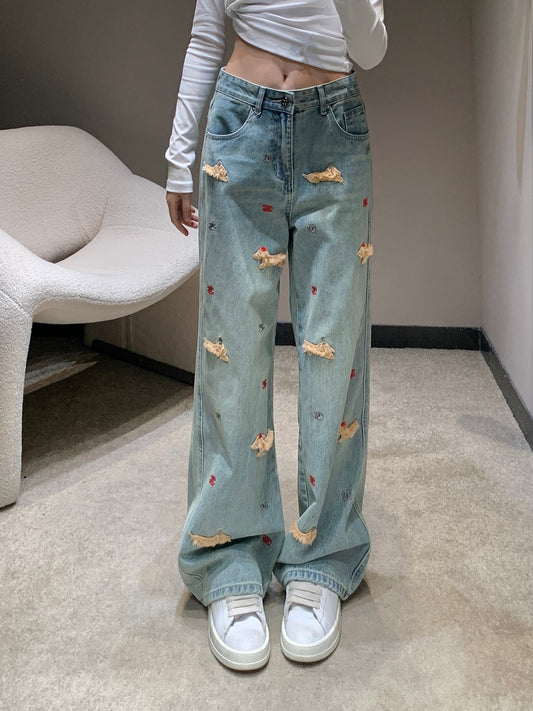 C 25fw 3D Animal Print Straight-Leg Denim Pants