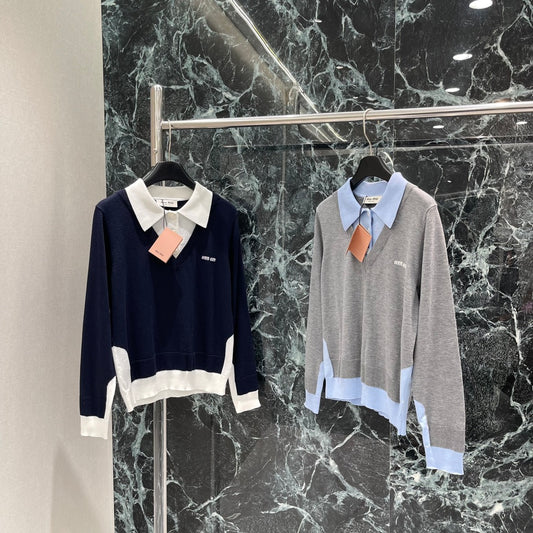 M 25fw fake two-piece knit sweater