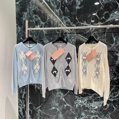 M 25fw diamond round neck knitted cardigan