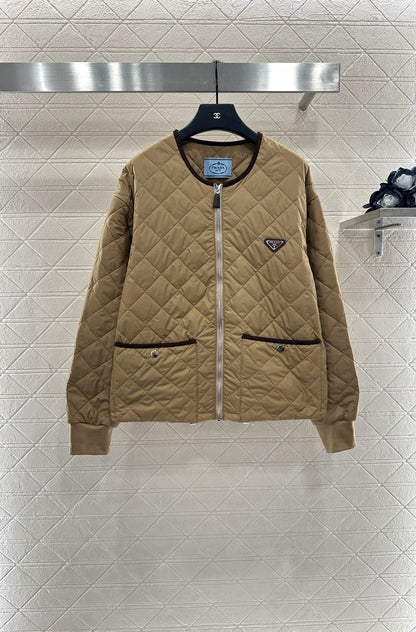 P 25 Diamond-patterned crew-neck down jacket.