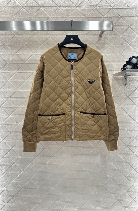 P 25 Diamond-patterned crew-neck down jacket.