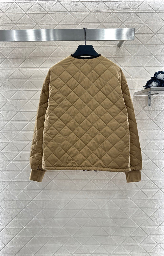 P 25 Diamond-patterned crew-neck down jacket.
