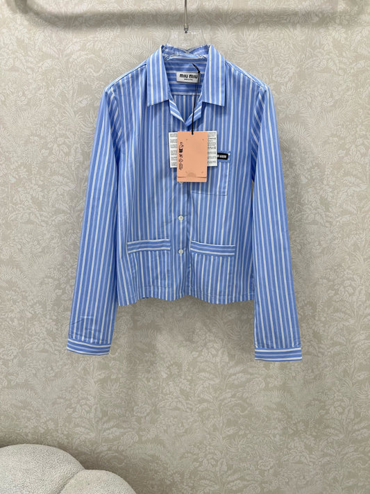 M 25 New Lapel Blue Striped Shirt