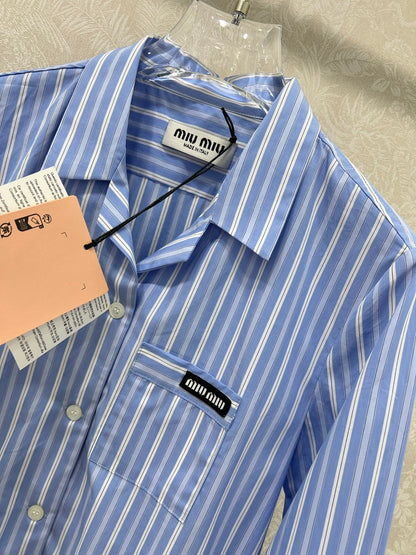 M 25 New Lapel Blue Striped Shirt