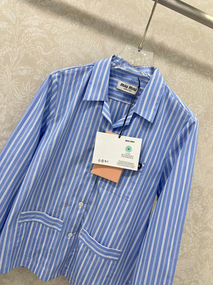 M 25 New Lapel Blue Striped Shirt