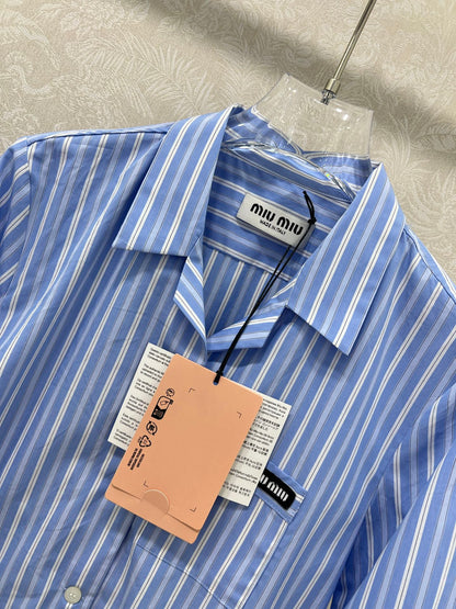 M 25 New Lapel Blue Striped Shirt