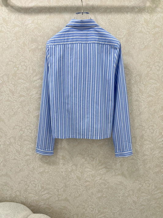 M 25 New Lapel Blue Striped Shirt