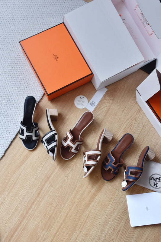 He 25 Cowboy canvas+cowhide high-heeled sandals (4.5cm)