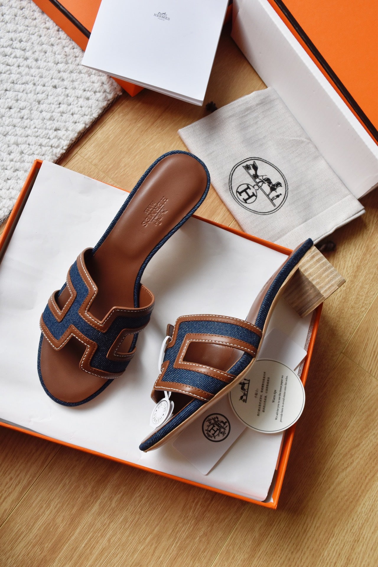 He 25 Cowboy canvas+cowhide high-heeled sandals (4.5cm)