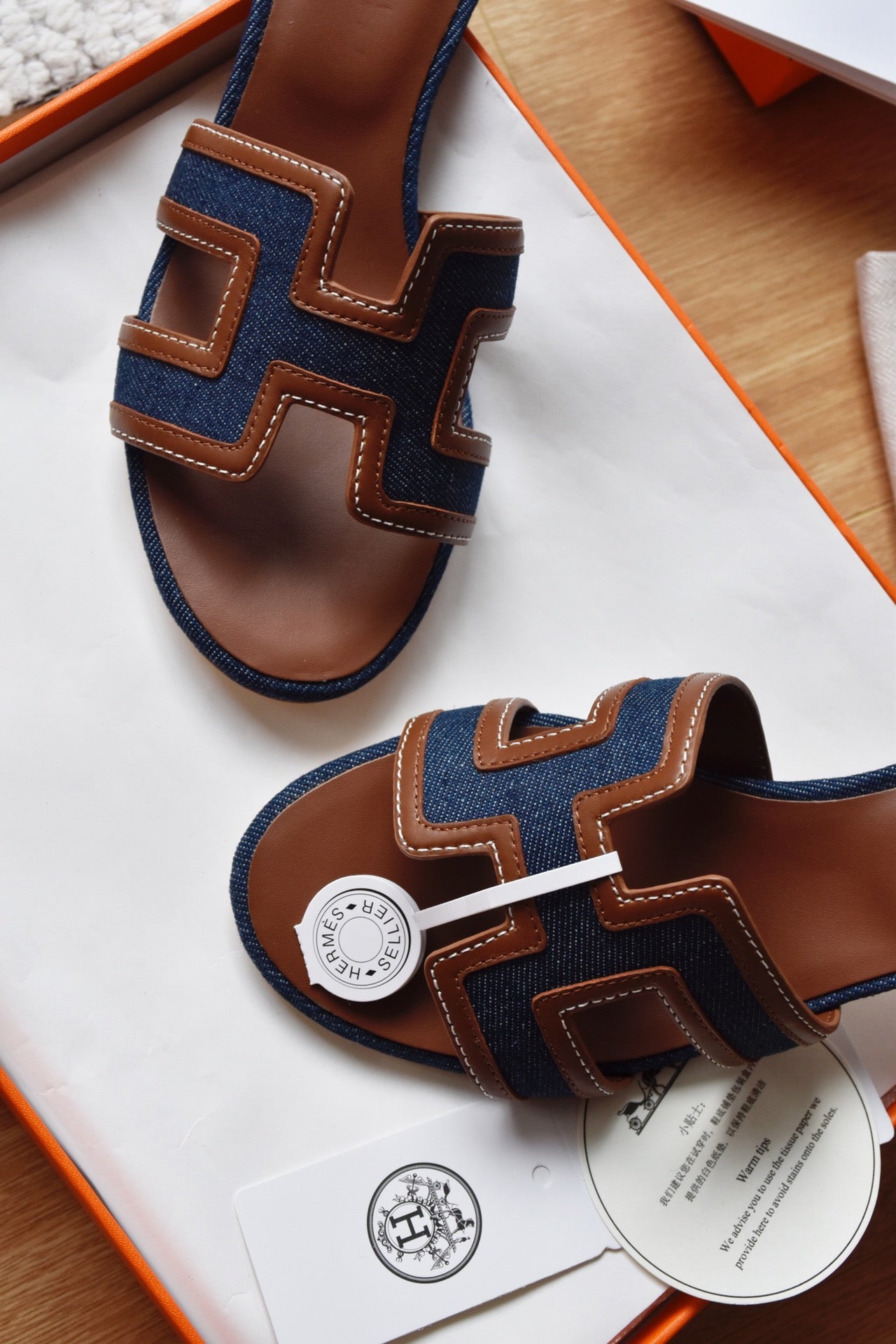 He 25 Cowboy canvas+cowhide high-heeled sandals (4.5cm)
