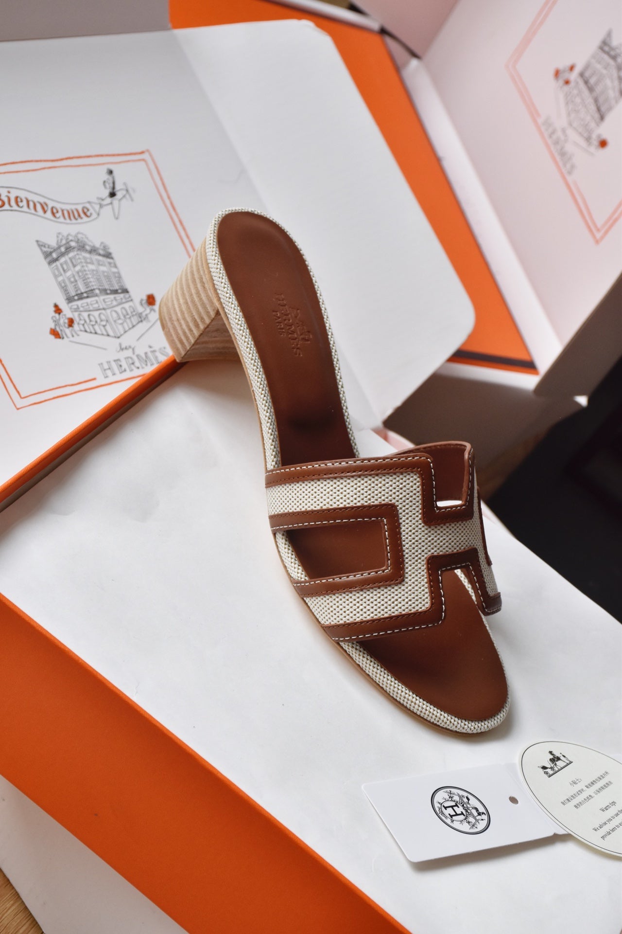 He 25 Cowboy canvas+cowhide high-heeled sandals (4.5cm)