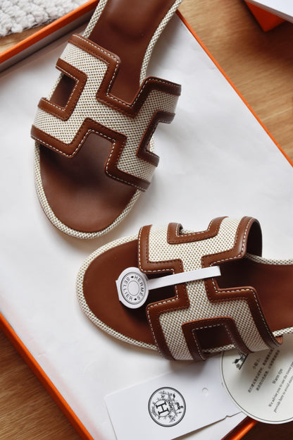 He 25 Cowboy canvas+cowhide high-heeled sandals (4.5cm)