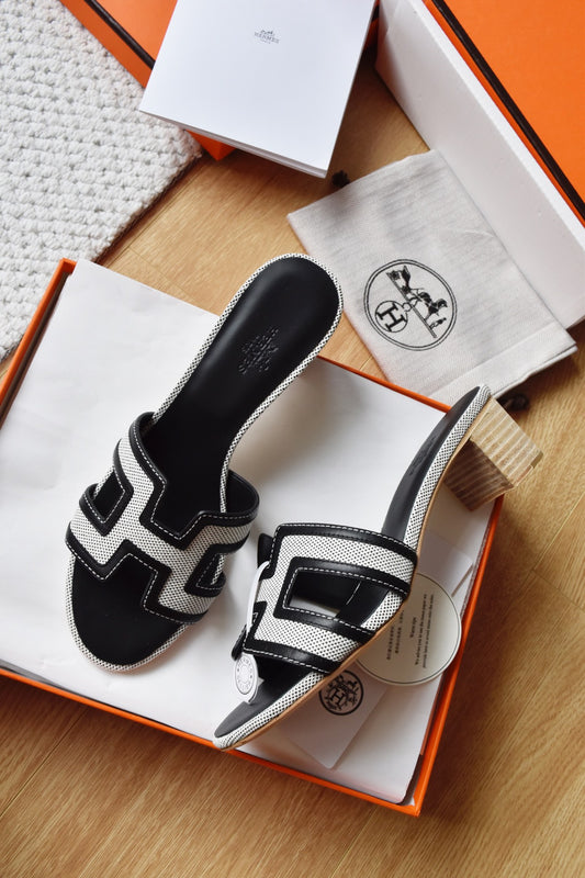 He 25 Cowboy canvas+cowhide high-heeled sandals (4.5cm)
