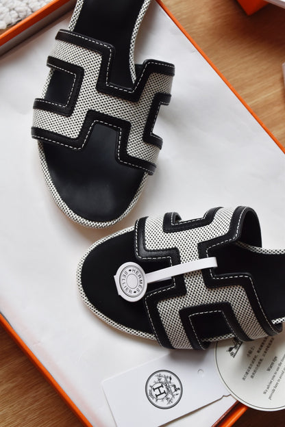 He 25 Cowboy canvas+cowhide high-heeled sandals (4.5cm)