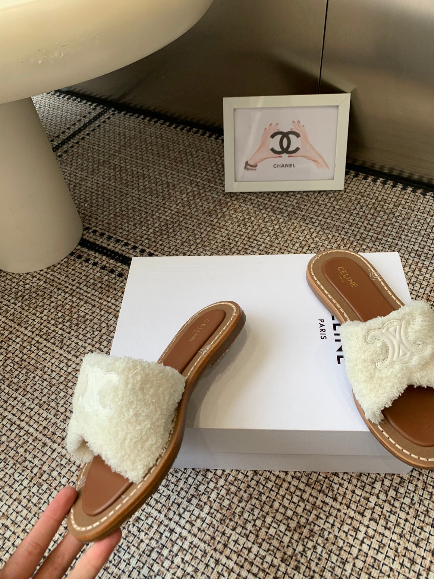 Ce 25ss New British-Style Flat Wool Slippers