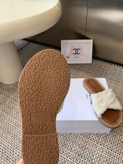 Ce 25ss New British-Style Flat Wool Slippers