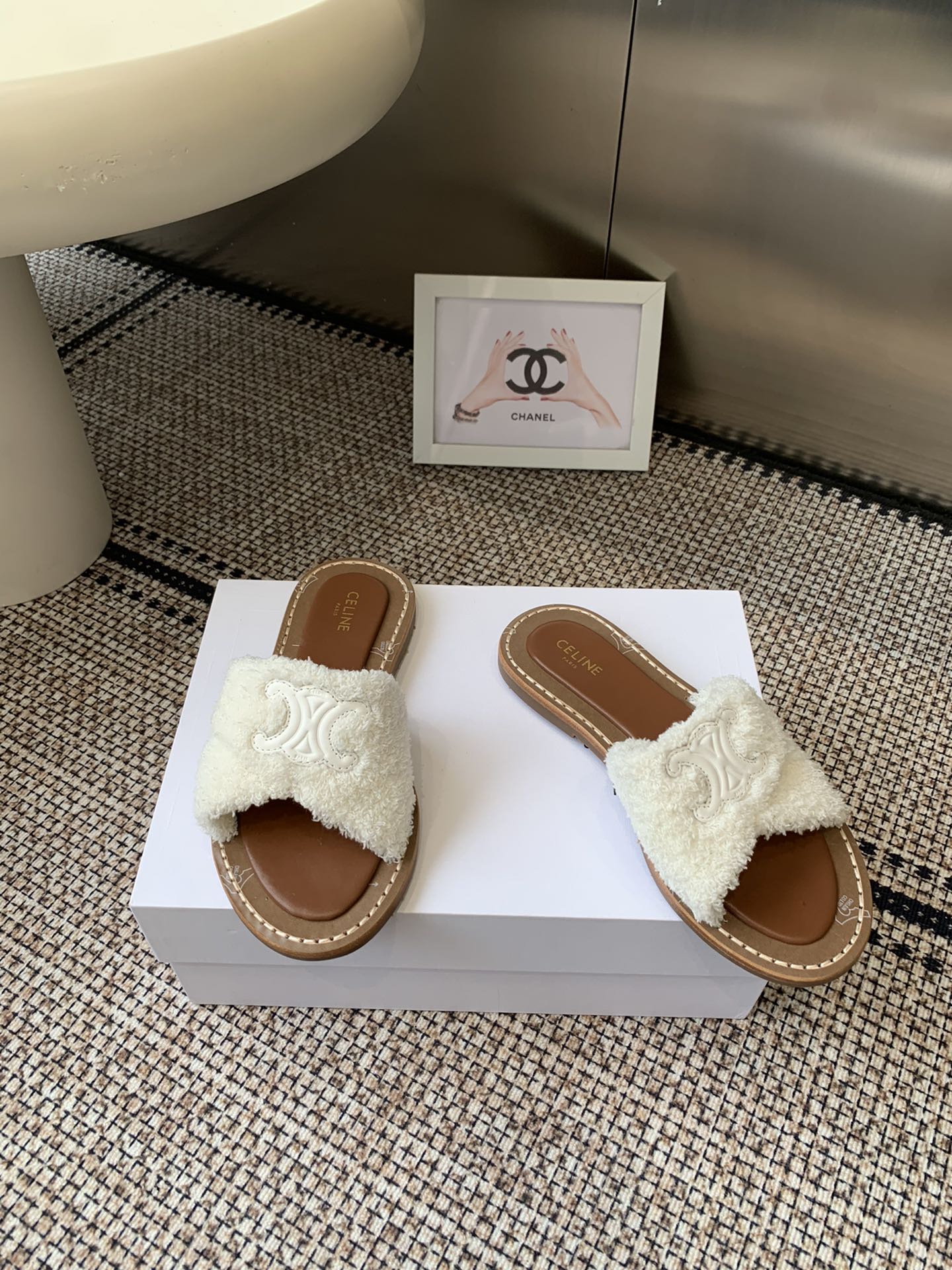 Ce 25ss New British-Style Flat Wool Slippers