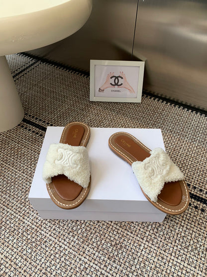 Ce 25ss New British-Style Flat Wool Slippers