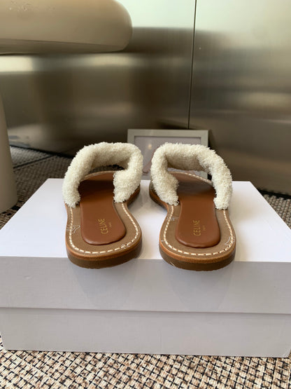 Ce 25ss New British-Style Flat Wool Slippers