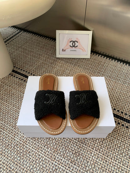 Ce 25ss New British-Style Flat Wool Slippers