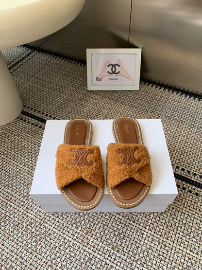 Ce 25ss New British-Style Flat Wool Slippers