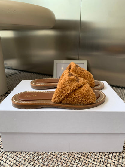 Ce 25ss New British-Style Flat Wool Slippers